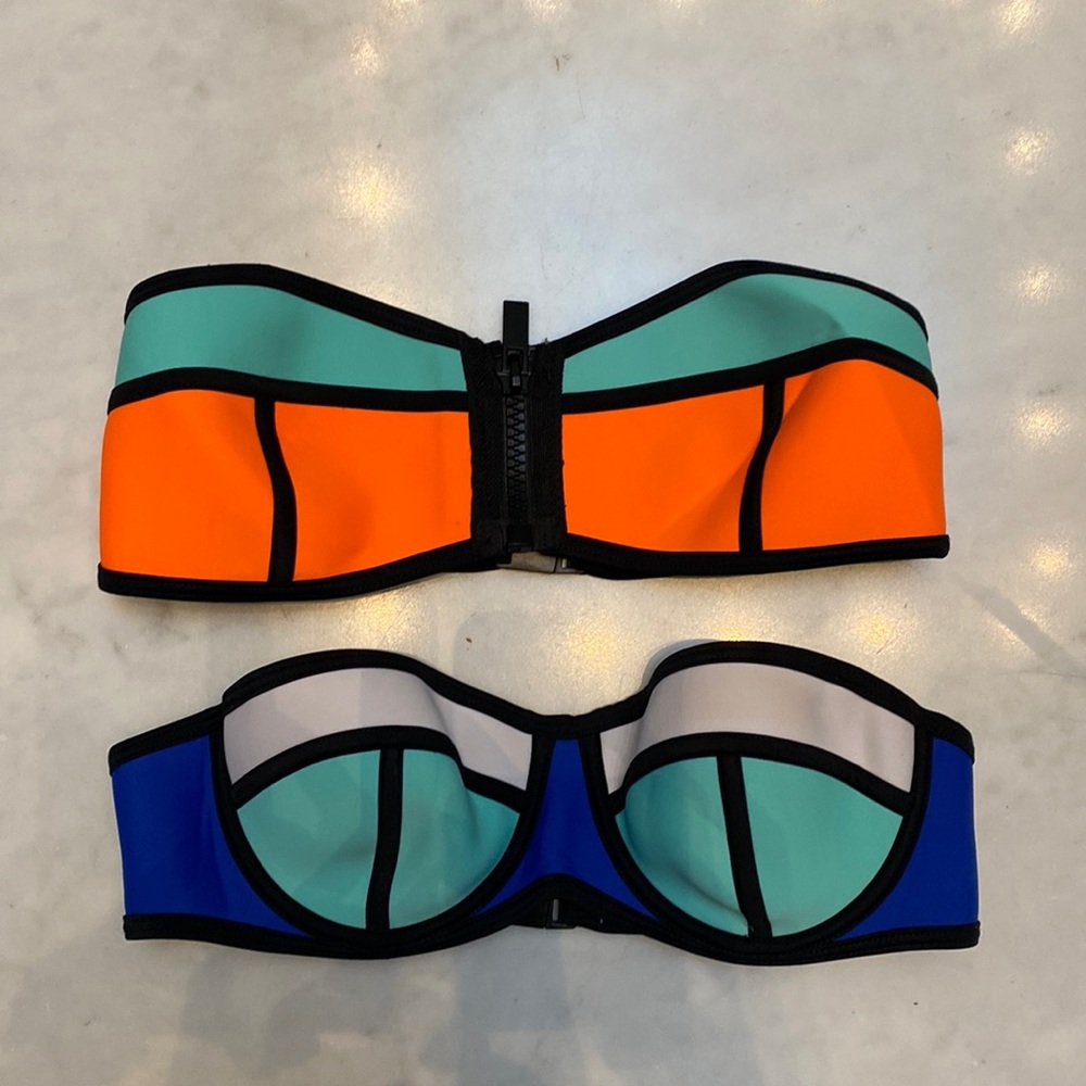 PAIR OF SCUBA FABRIC STRAPLESS BIKINI TOPS BY EBUDDY - SIZE SMALL